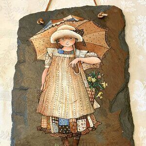 Holly Hobbie Girl,  oil painted  on Slate, 8" x 12"